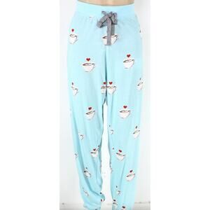 Coffee Lover Blue Pajama Bottoms SMALL Drawstring PJ's Cozy Zoe NEW no Tags $53
